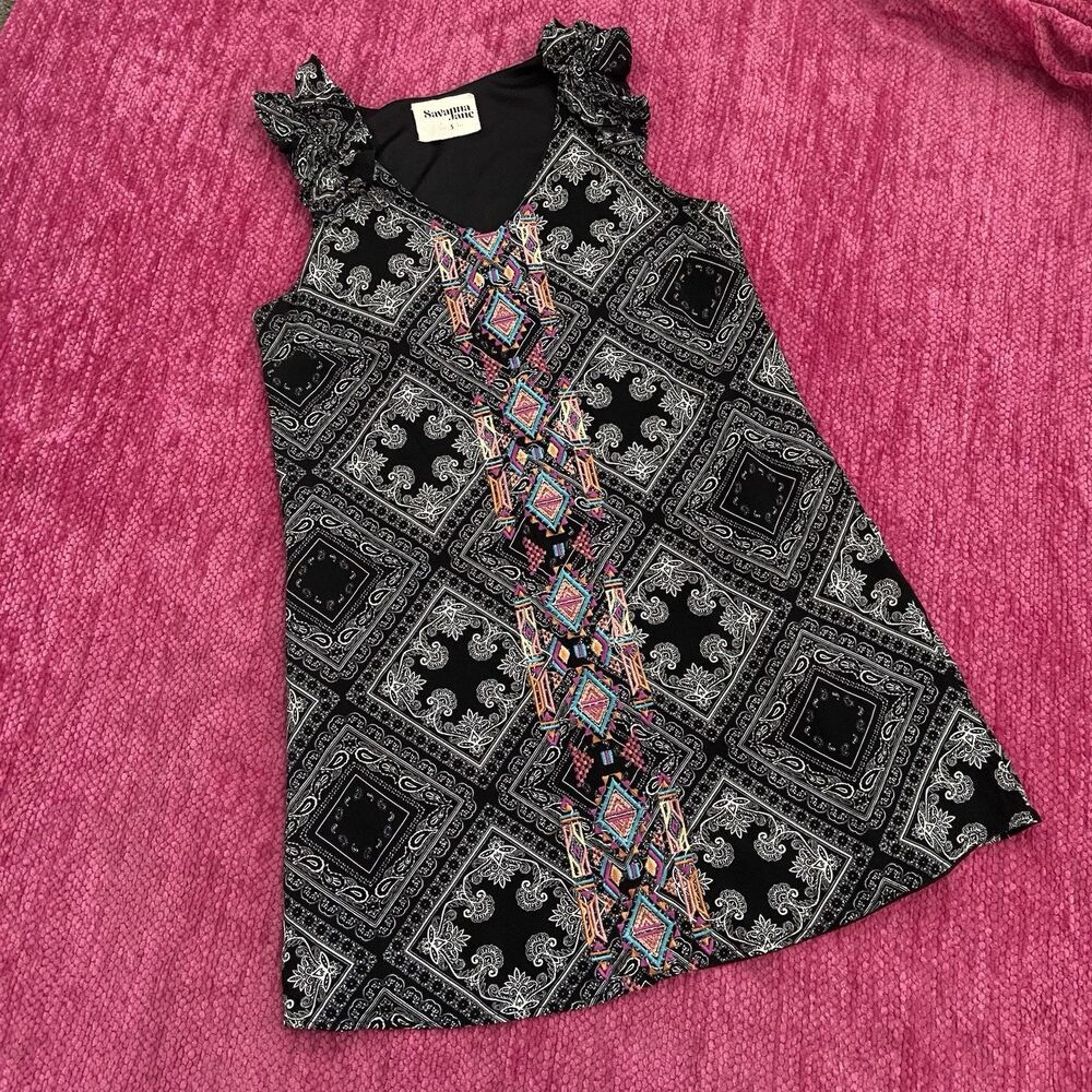 Savanna Jane Embroidered Shift Dress Black/Multicolor Size Small